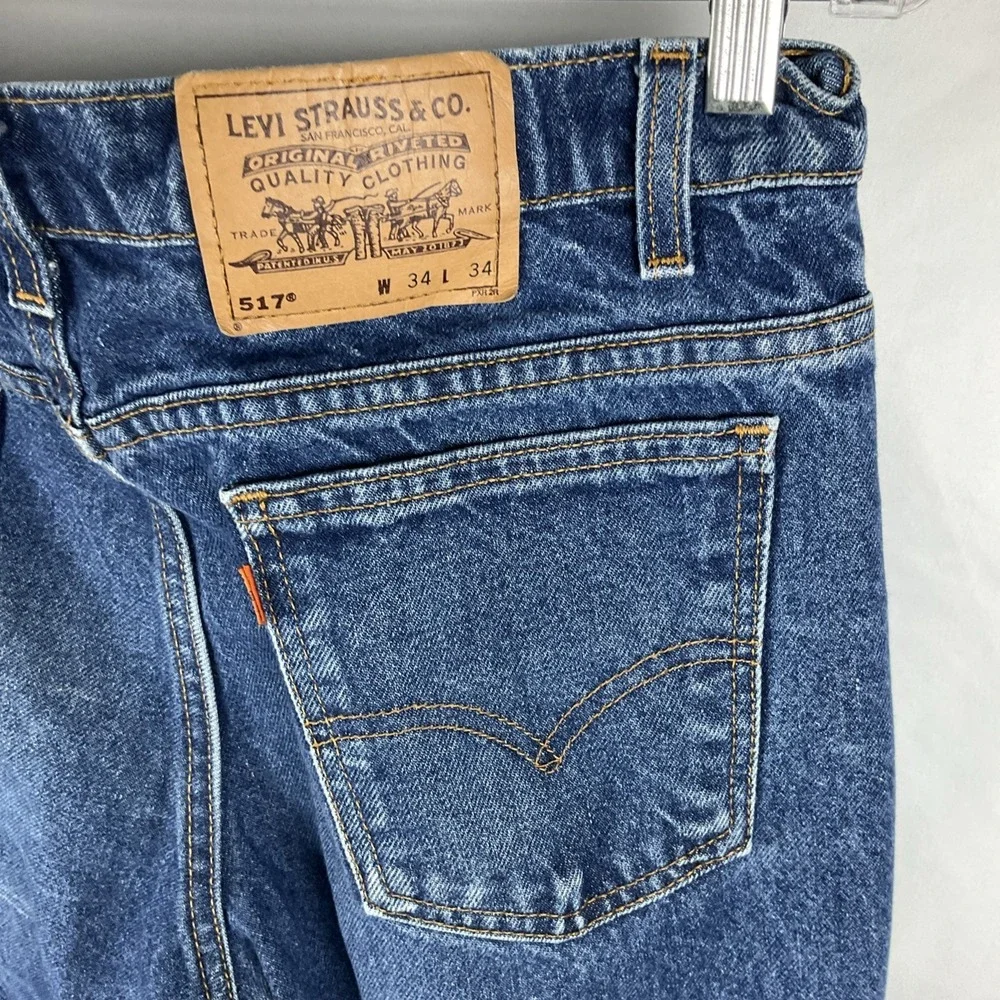 Levi's 517 Orange‎ Tab USA Men's 34x34 Bootcut Blue Vintage 1980's Denim Jeans